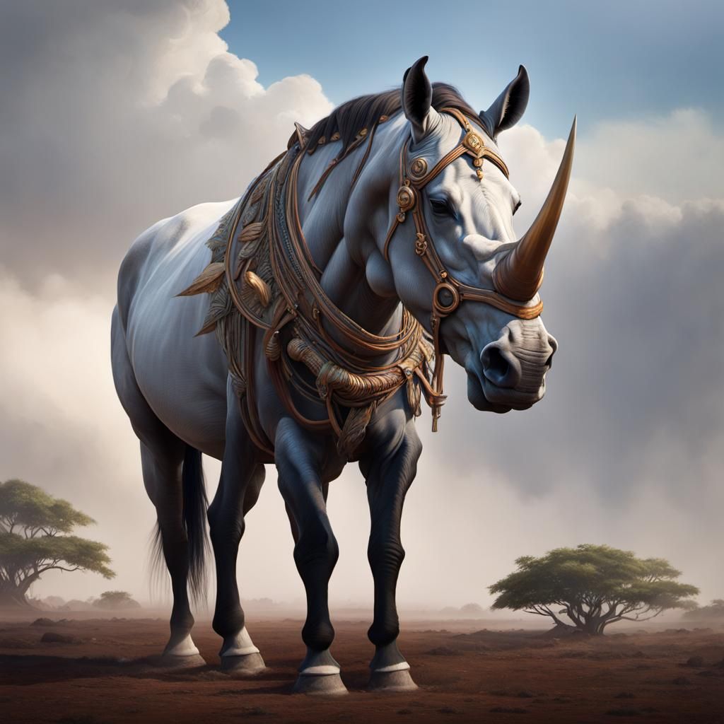 Horse with Rhino Horn: Detailed Fantasy Portrait