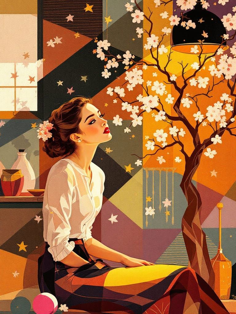 Abstract Figure Study with Vintage Pin-Up Style