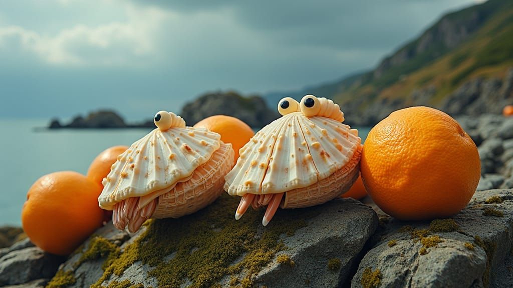 Surreal Scallops with Pumpkins in Surrealist Style