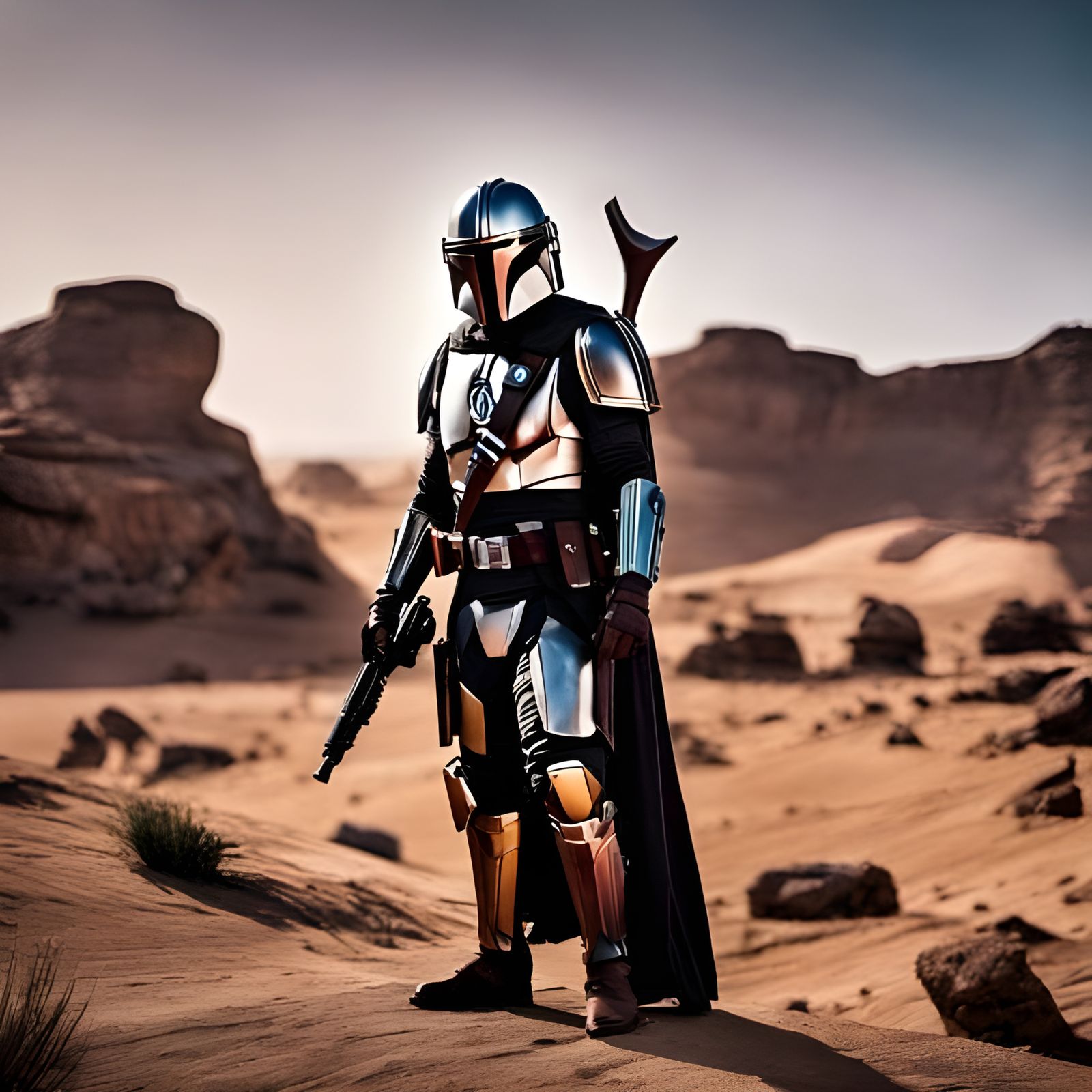 Mandalorian Ready for Battle on Alien Planet