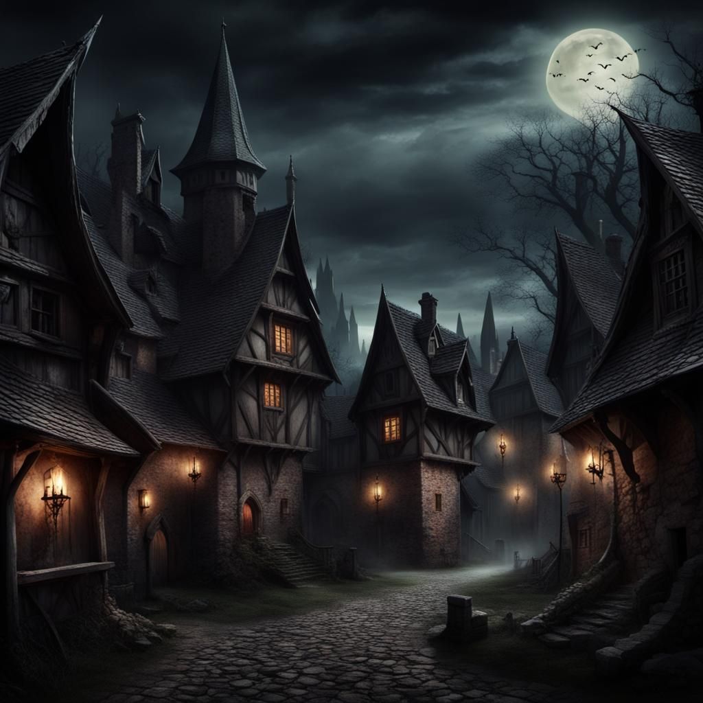 Nightmarish Medieval Vampire Village with Zombie Eyes