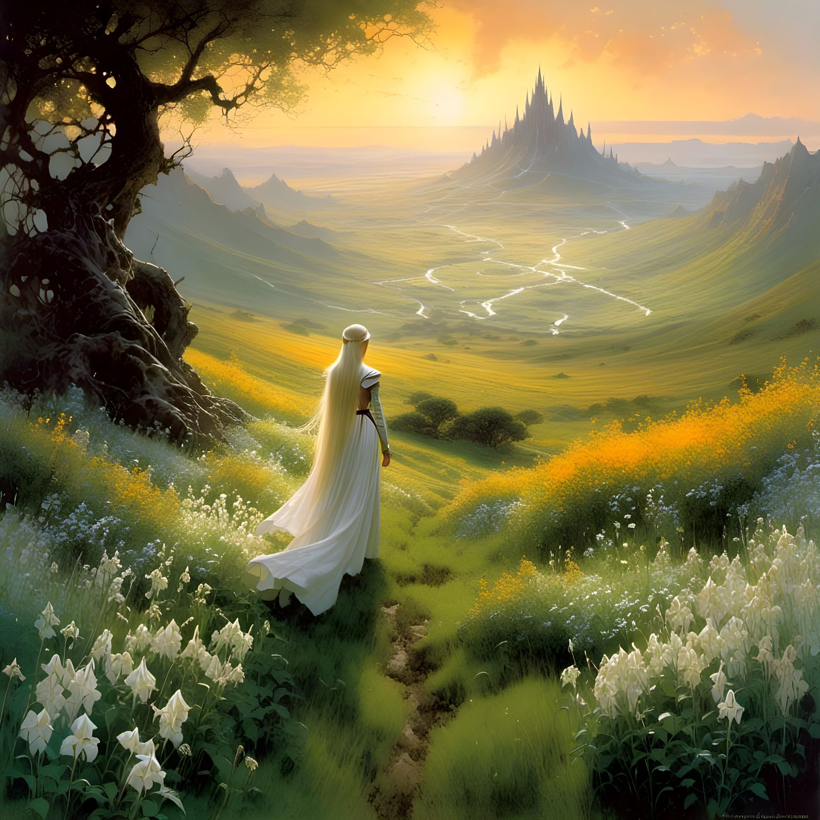 Elven Maiden in Tumladen at Sunrise