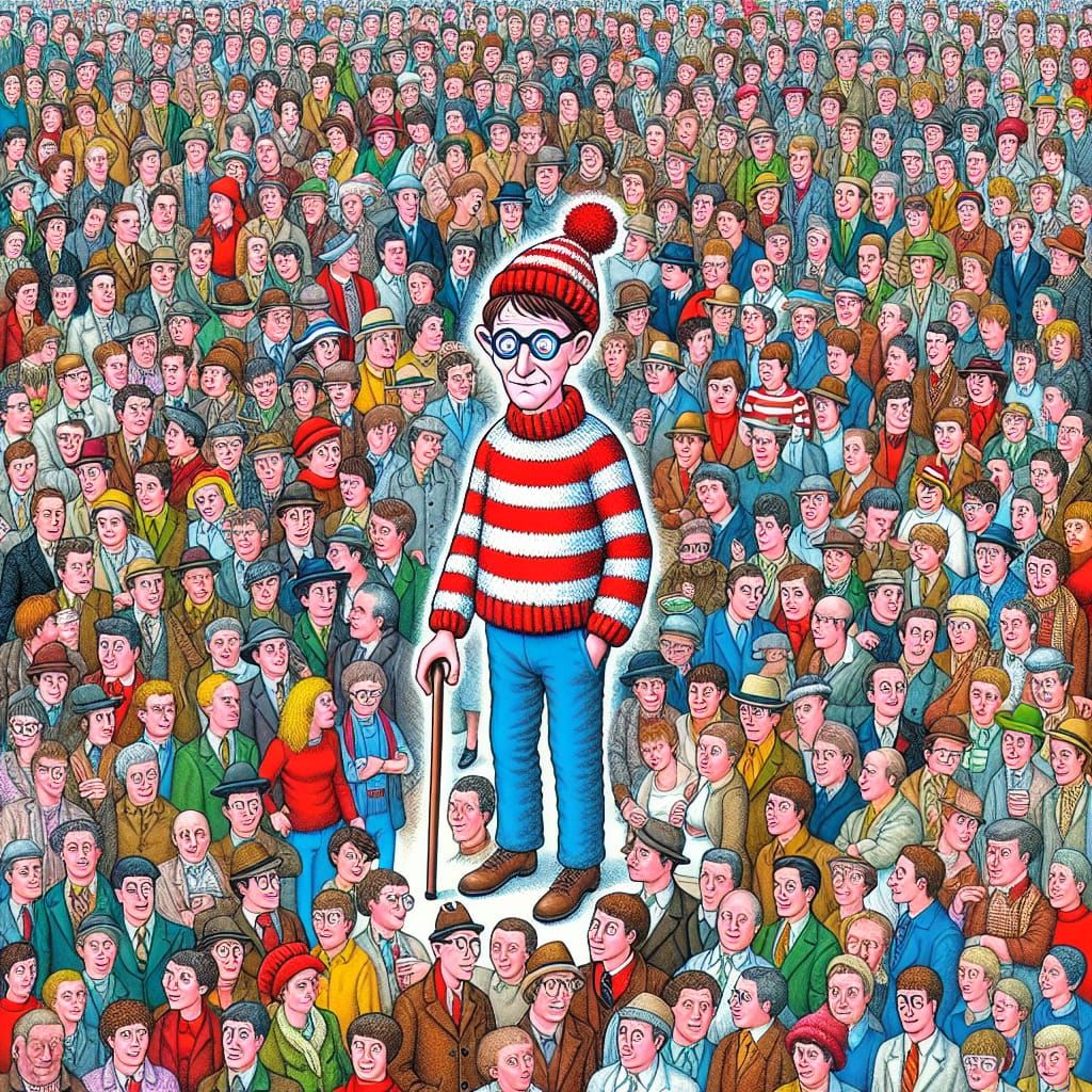 Hidden Man in Striped Sweater Amidst Crowd