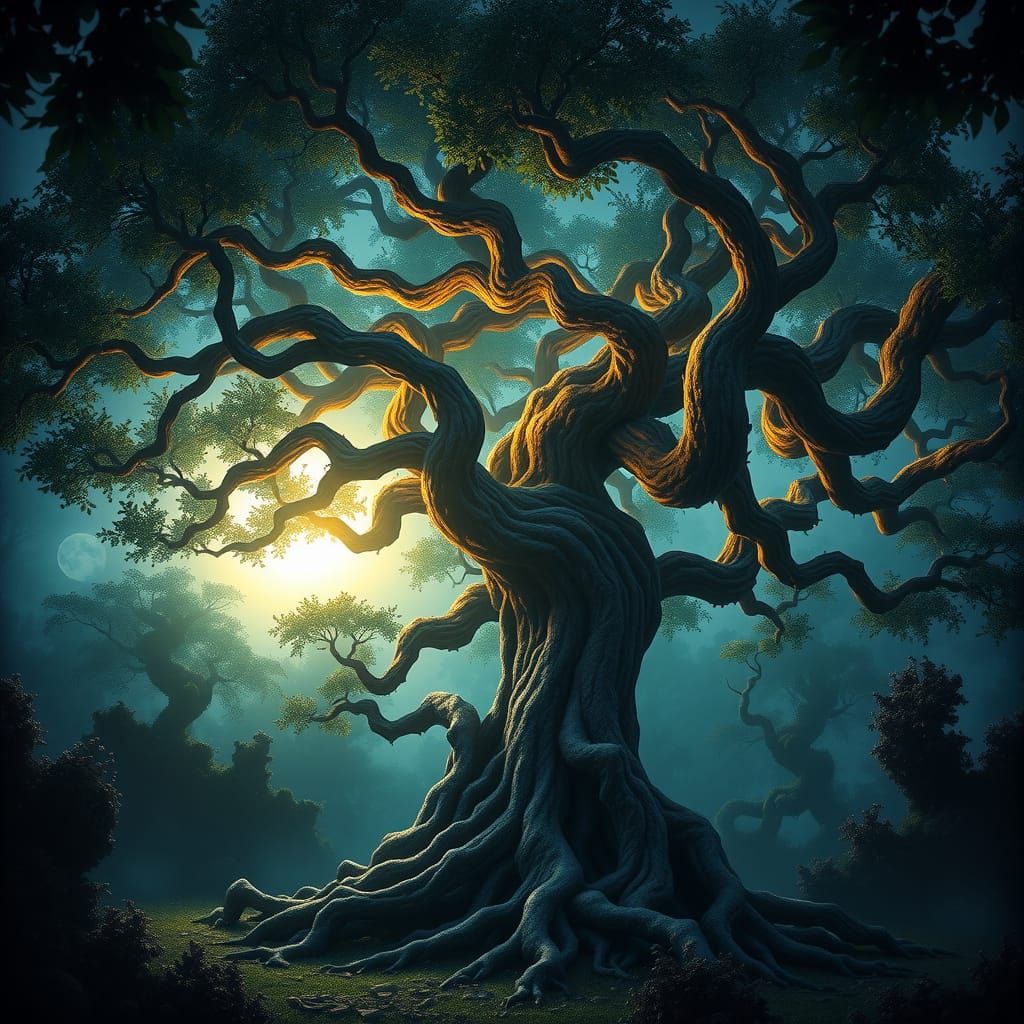 Glowing Tree of Life in Mystical Forest