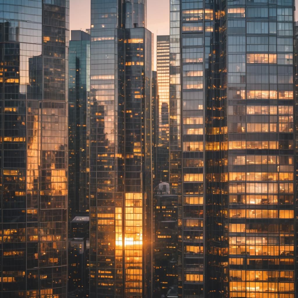 Sunset Behind Glass Skyscrapers: Professional Photography