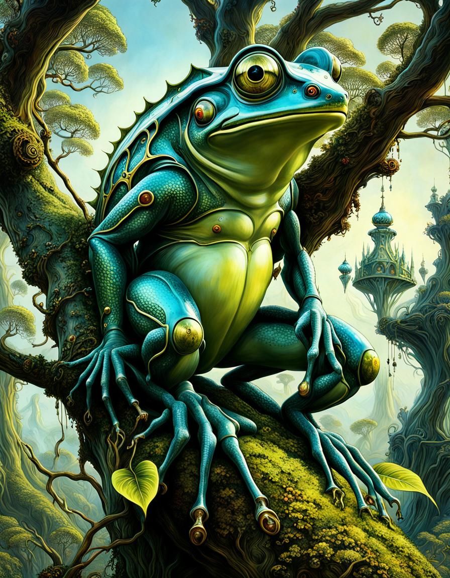 Giant Glass Frog in Steampunk Fractal Art