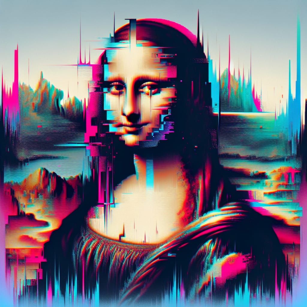 Glitch Art Mona Lisa with Double Exposure