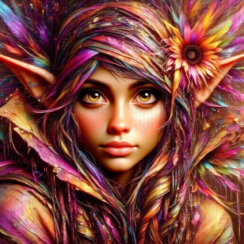 Elfin Creatures in Whimsical Garden, Dali-Inspired Surrealis...