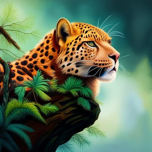 Leopard in Forest at Dusk: Abstract Oil Painting