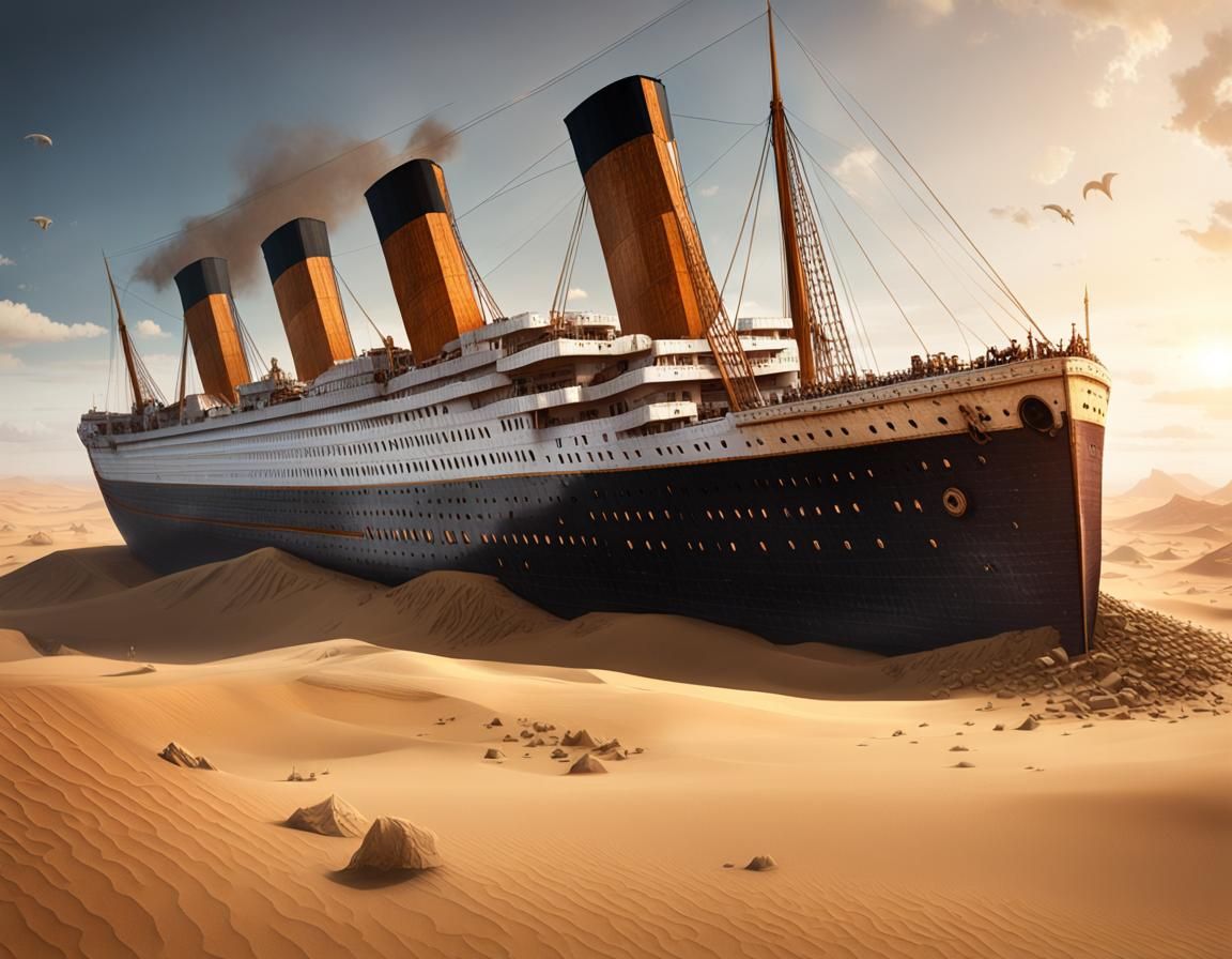 Titanic in Desert: Dark Fantasy Concept Art
