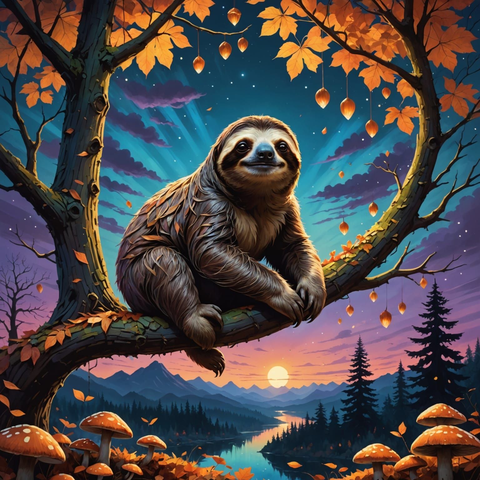 Whimsical Sloth in Epic Matte Painting Style