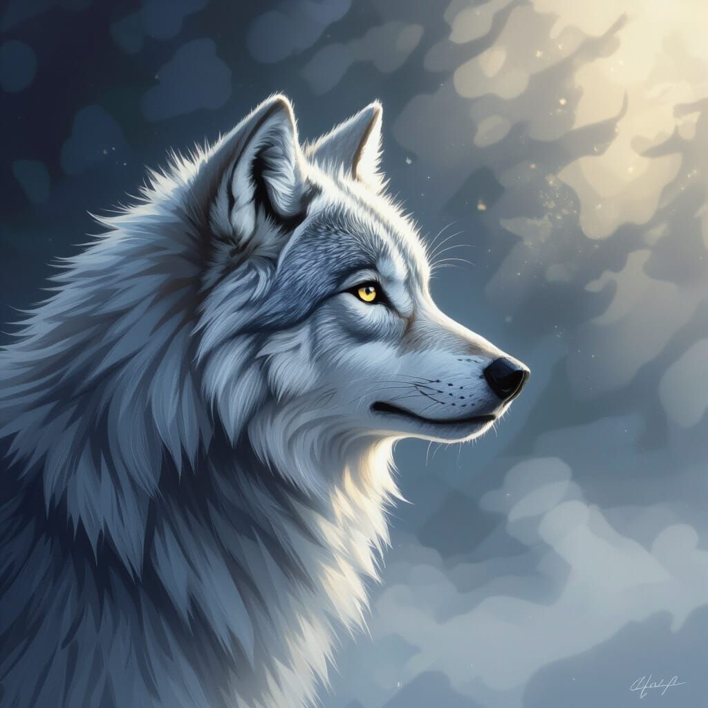 Cute Wolf Gazes Into Misty Horizon