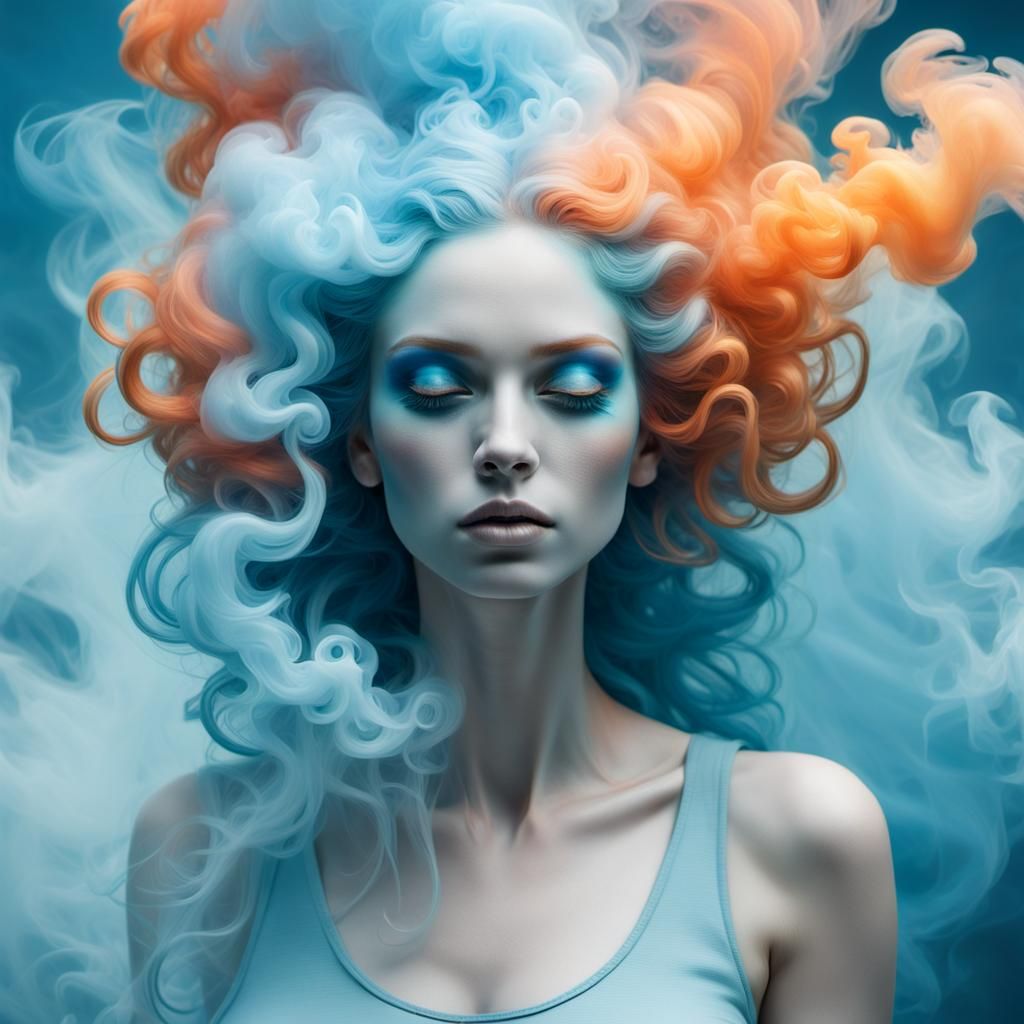 Ethereal Smoke Woman Portrait in Pastel Colors