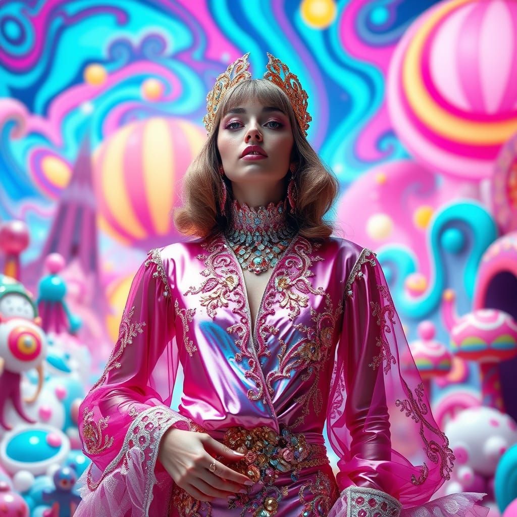 Surreal Disco Goddess in a Kaleidoscopic Dreamscape