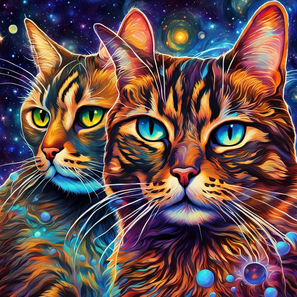 Cosmic Cats: A Surreal Psychedelic Illustration