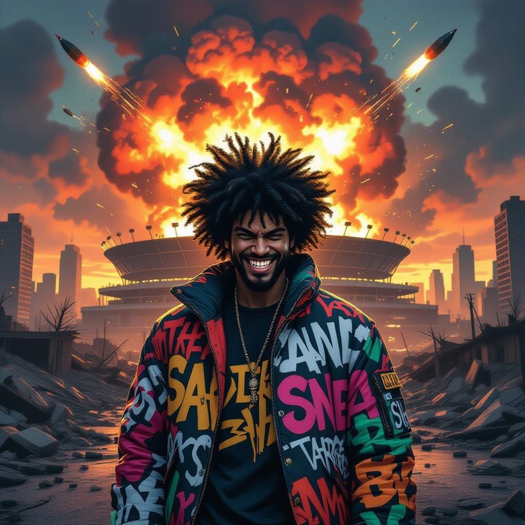 Futuristic Rebel in Apocalyptic Ruins