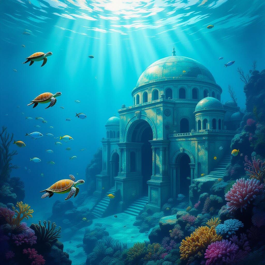 Impressionistic Painting of Ancient Alien Underwater City