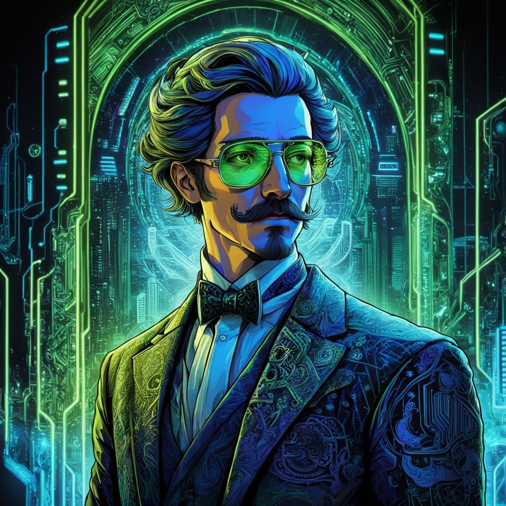Virgo, God of Intellect, in Cyberpunk Neon