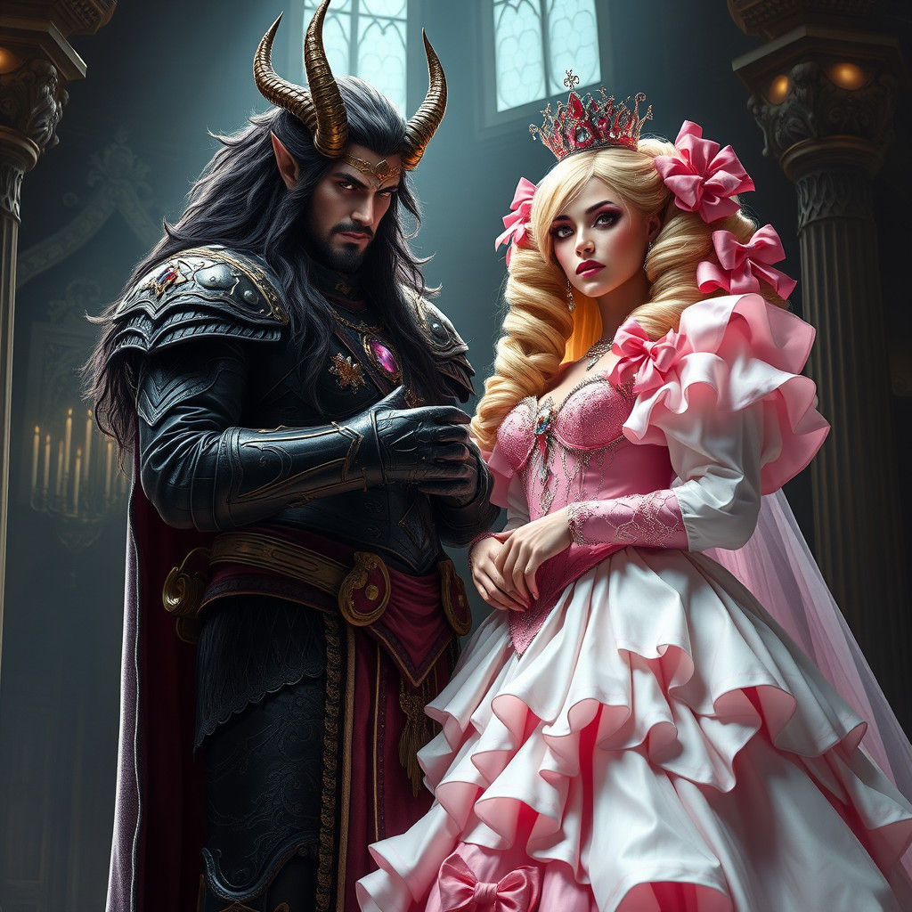 Demon King Buttons Absurd Wedding Dress: Dark Fantasy Art
