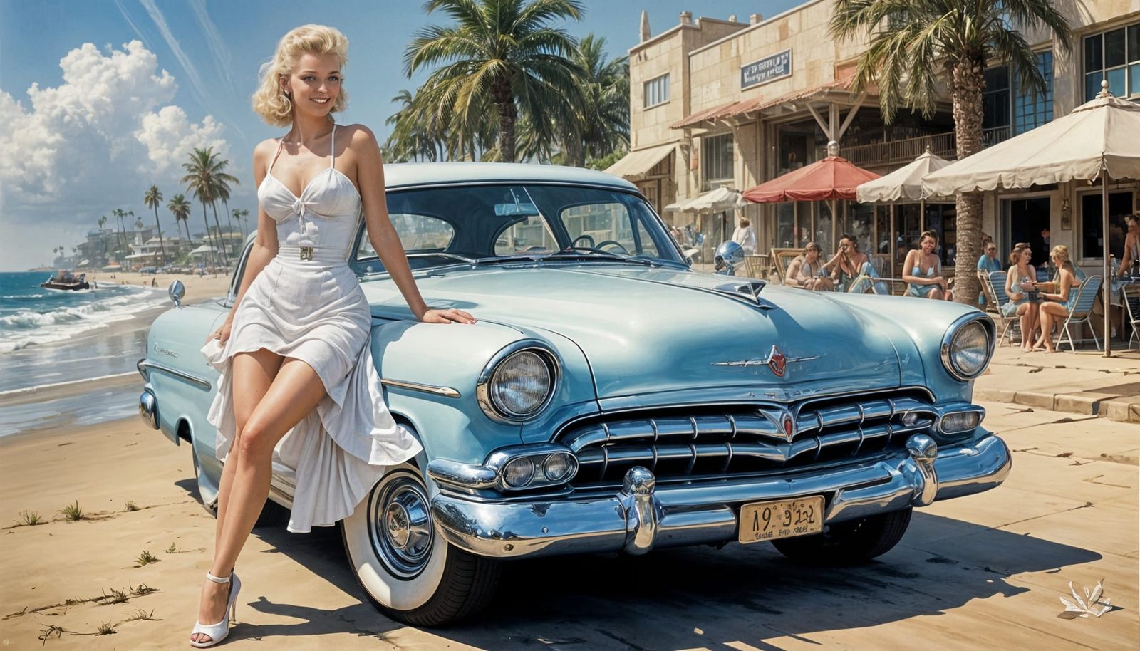 Blue Plymouth Fury with 1950s Pin-Up Model