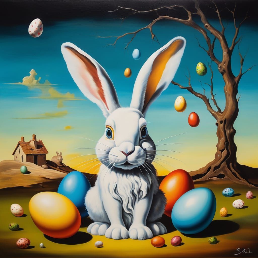 Easter Bunny in a Surreal Melting Landscape