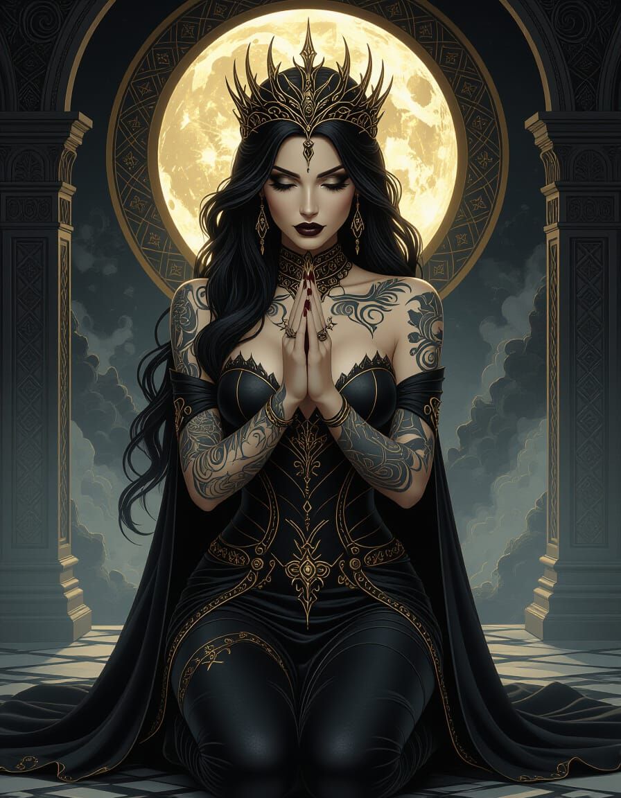 Tattooed Siren Queen in Dark Fantasy Art Style