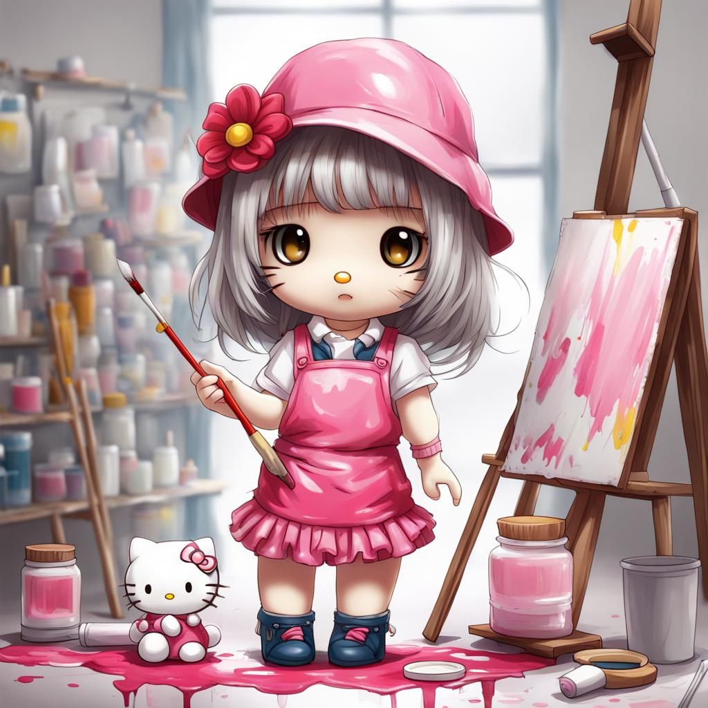 Hello Kitty as Anime Painter