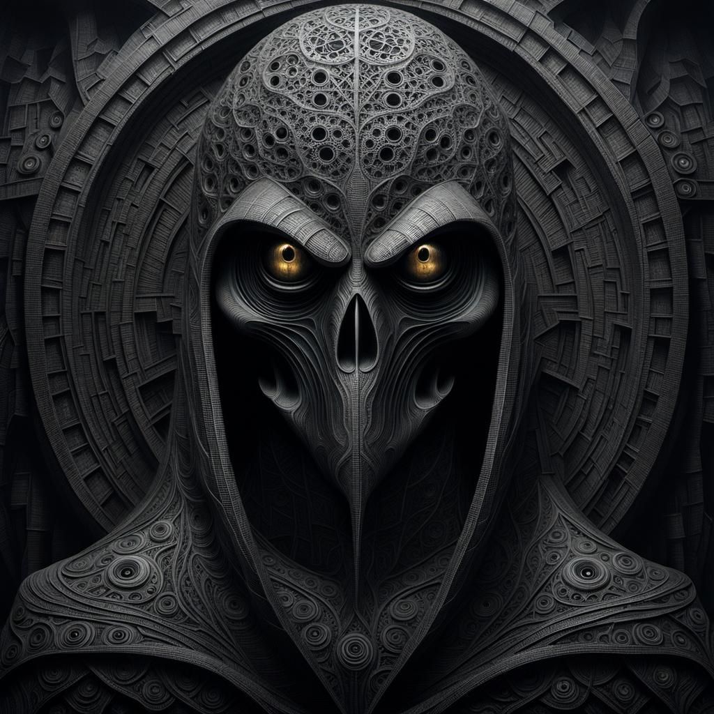 Enigmatic Alien Figure in Dystopian Cyberpunk Landscape