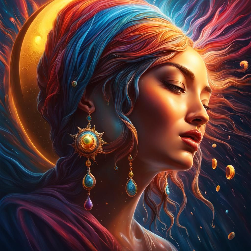 Hyperrealistic Landscape with Tornado, Sun, and Moon