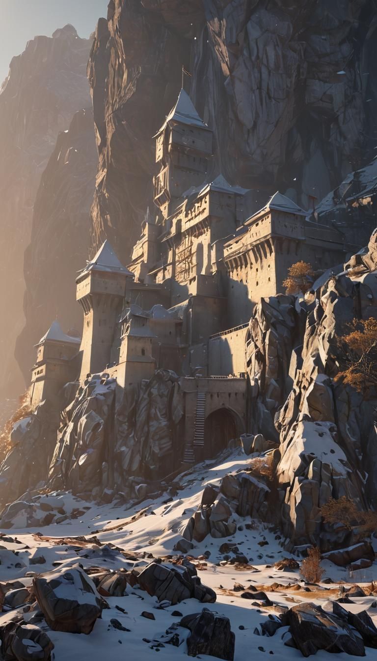 Imposing Citadel Fortress in Futuristic Dystopian Landscape