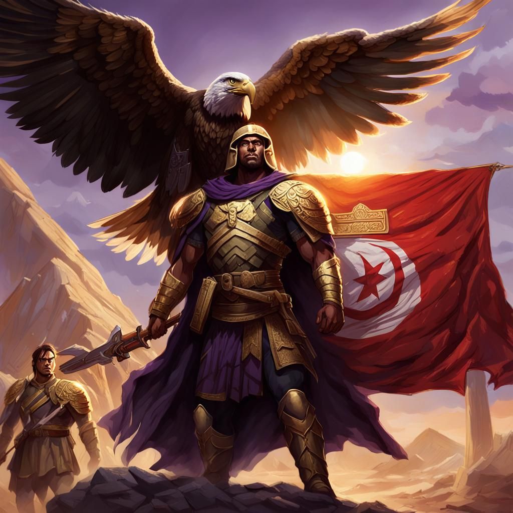Tunisian Soldier with Eagle Banner, Dark Fantasy Art