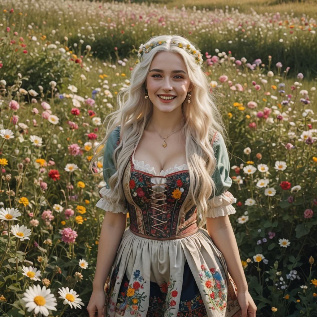 Beautiful White Haired Medieval Woman in Field
