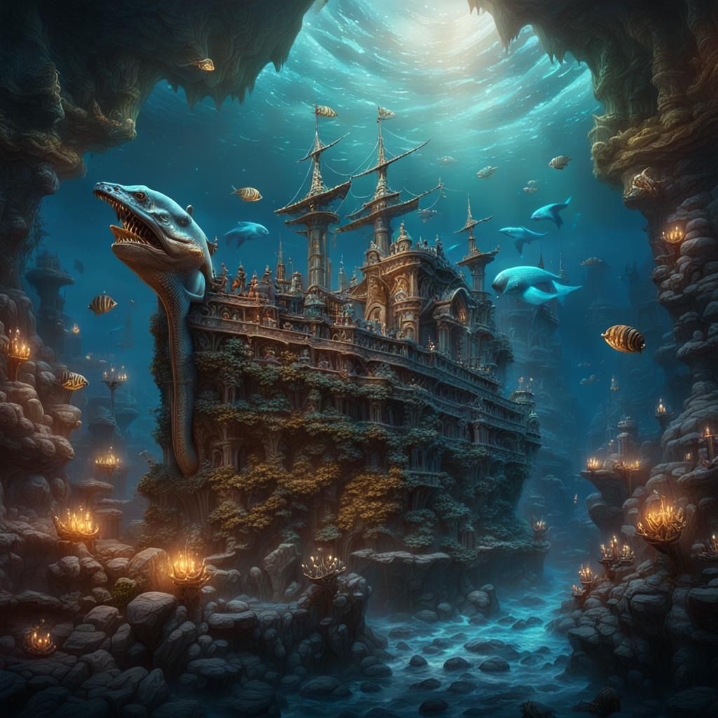 Neptune Kissing a Mermaid: Fantasy Concept Art