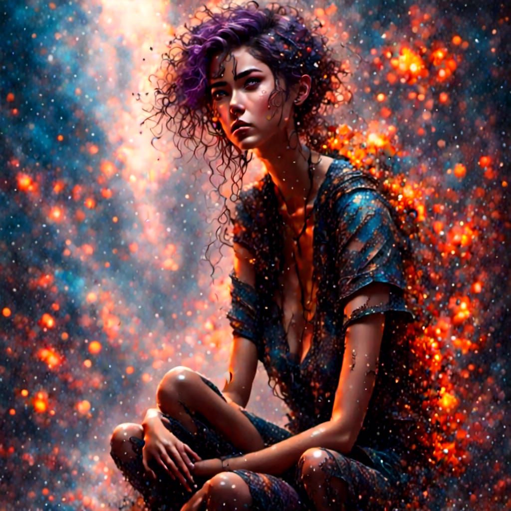 Elven Romance in Cyberpunk Cityscape