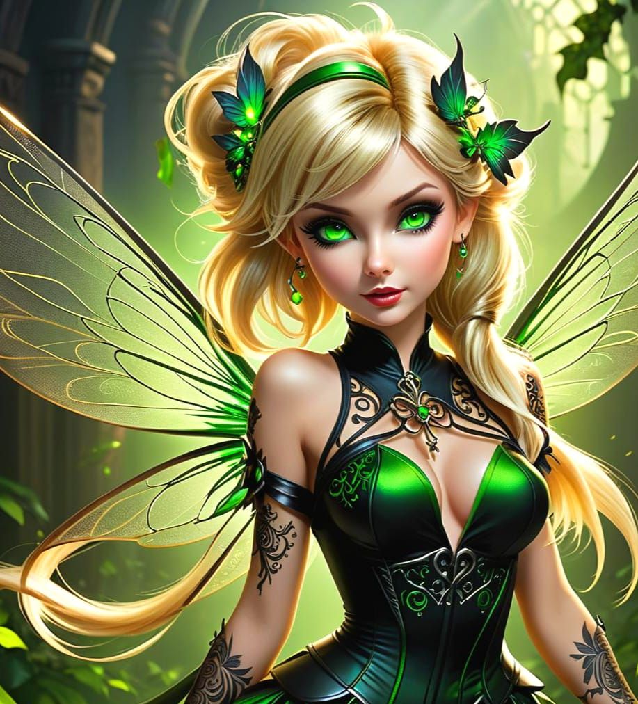 Gothic Tinkerbell with Runic Tattoos, Hyper-Realistic