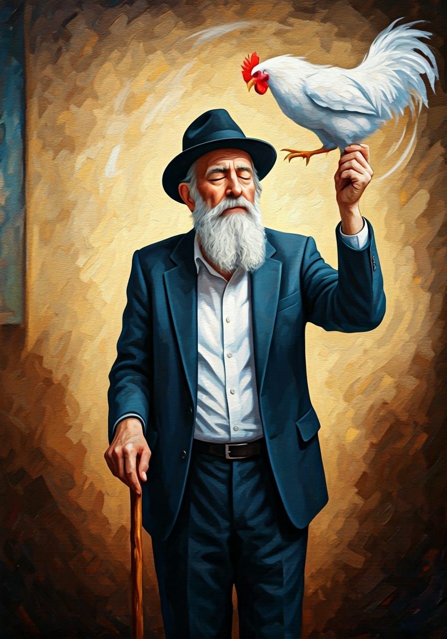 Elderly Man Performing Ritual in Chagall Style