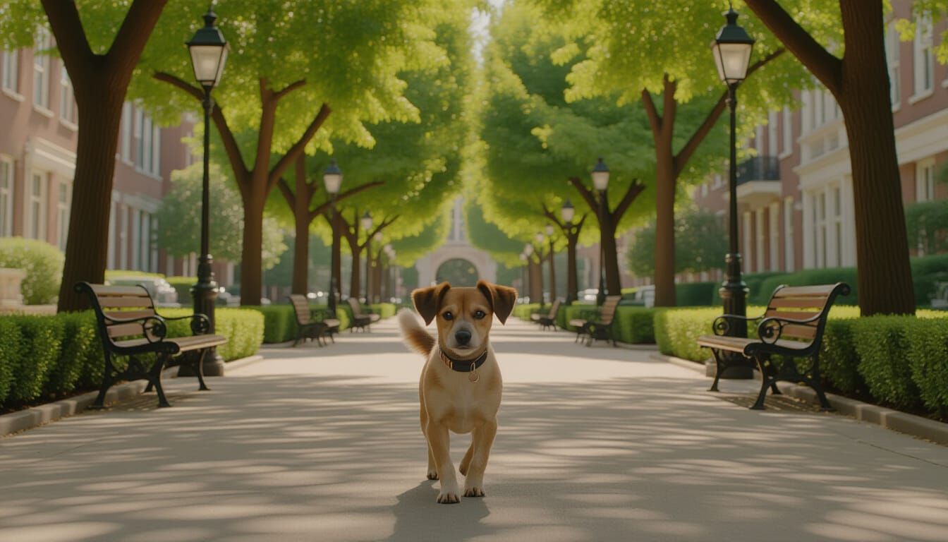 Dog in Park: Cinematic Film Still