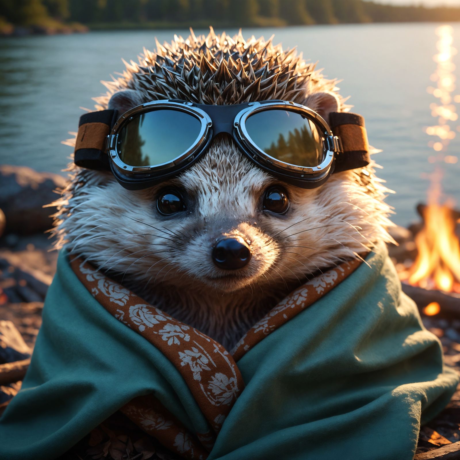 Cozy Hedgehog Portrait by Campfire