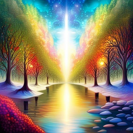 Four Seasons in Psychedelic Anime Fantasy Art