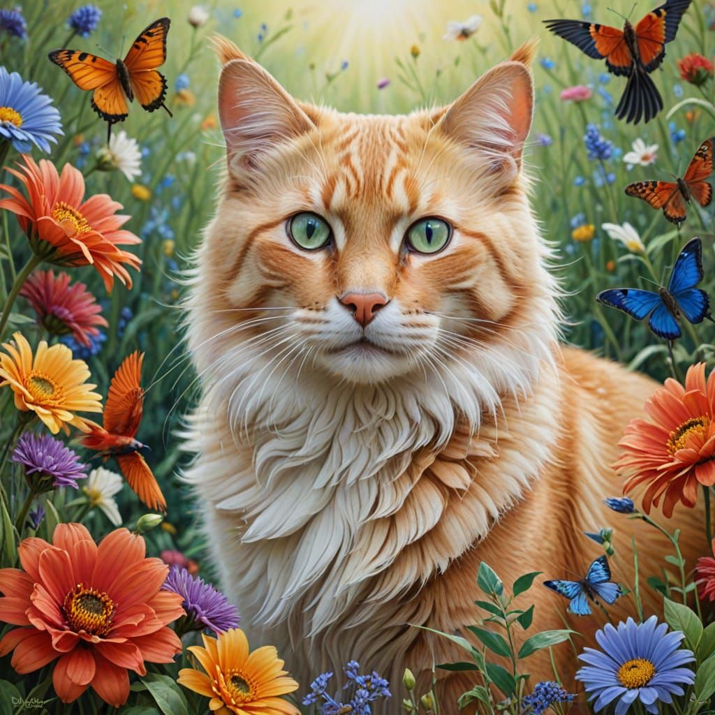 Hyperrealistic Splash Art of Playful Canine and Feline Frien...
