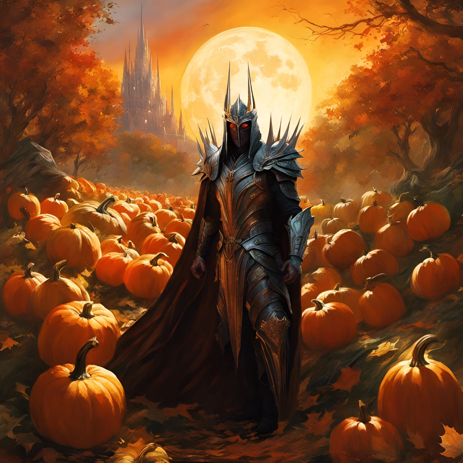 Sauron Surrounded by Pumpkins: Comic Book Art