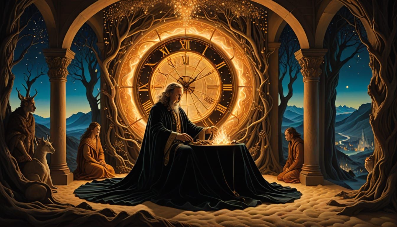 Surreal Fae Gathering in Vibrant Colors, Salvador Dalí Style