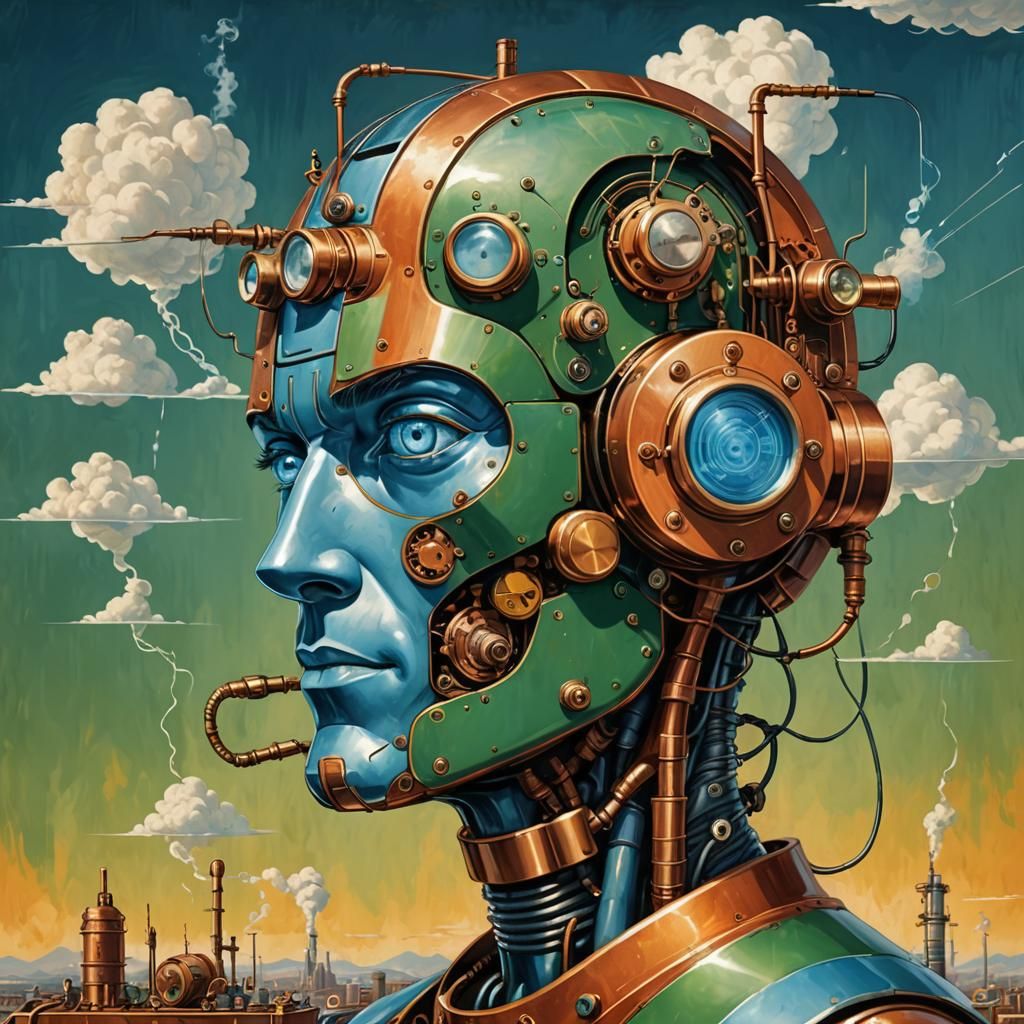 Cyborg Robot Man in Art Deco Style