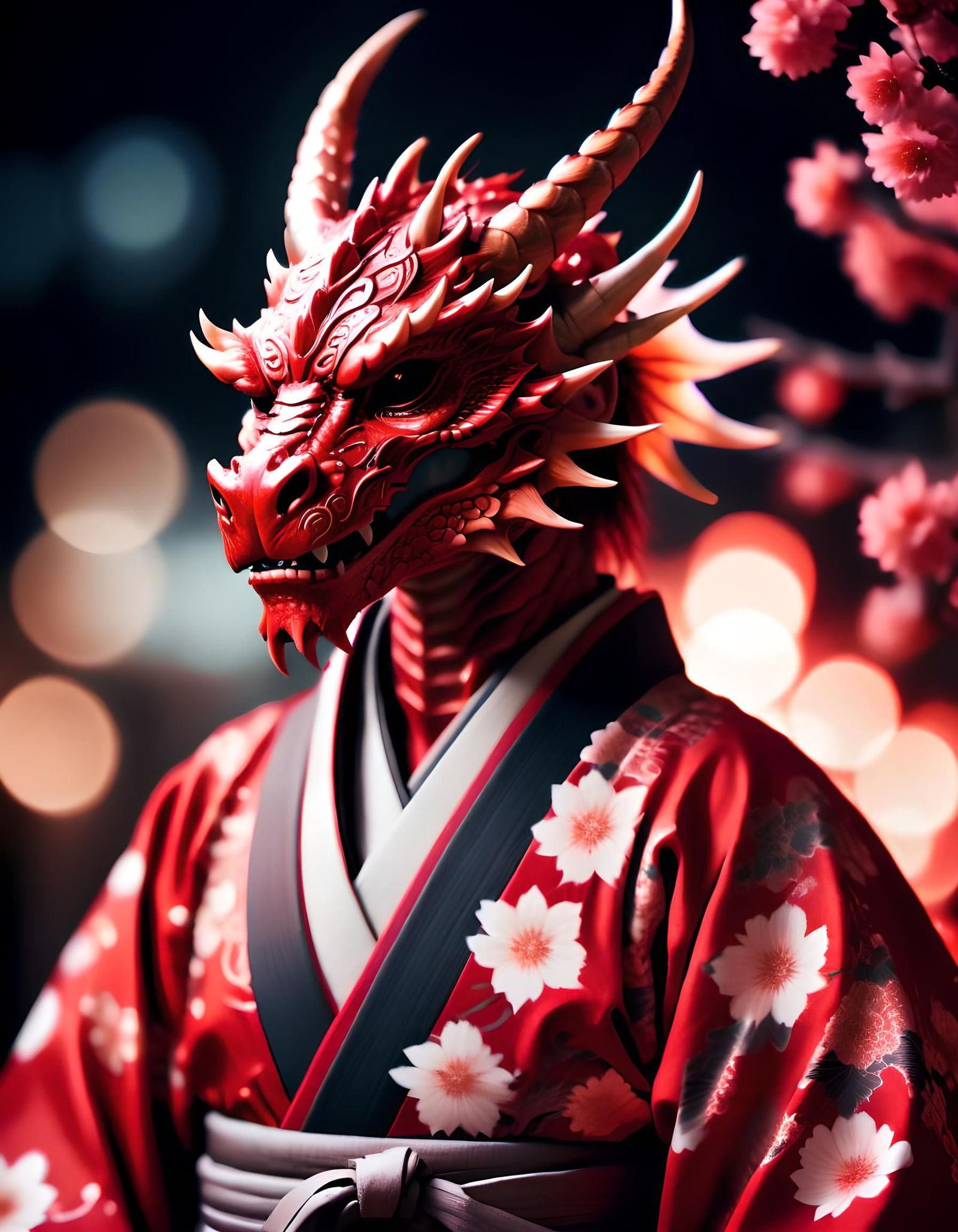 Red Dragonborn in Kimono, Fantasy Concept Art