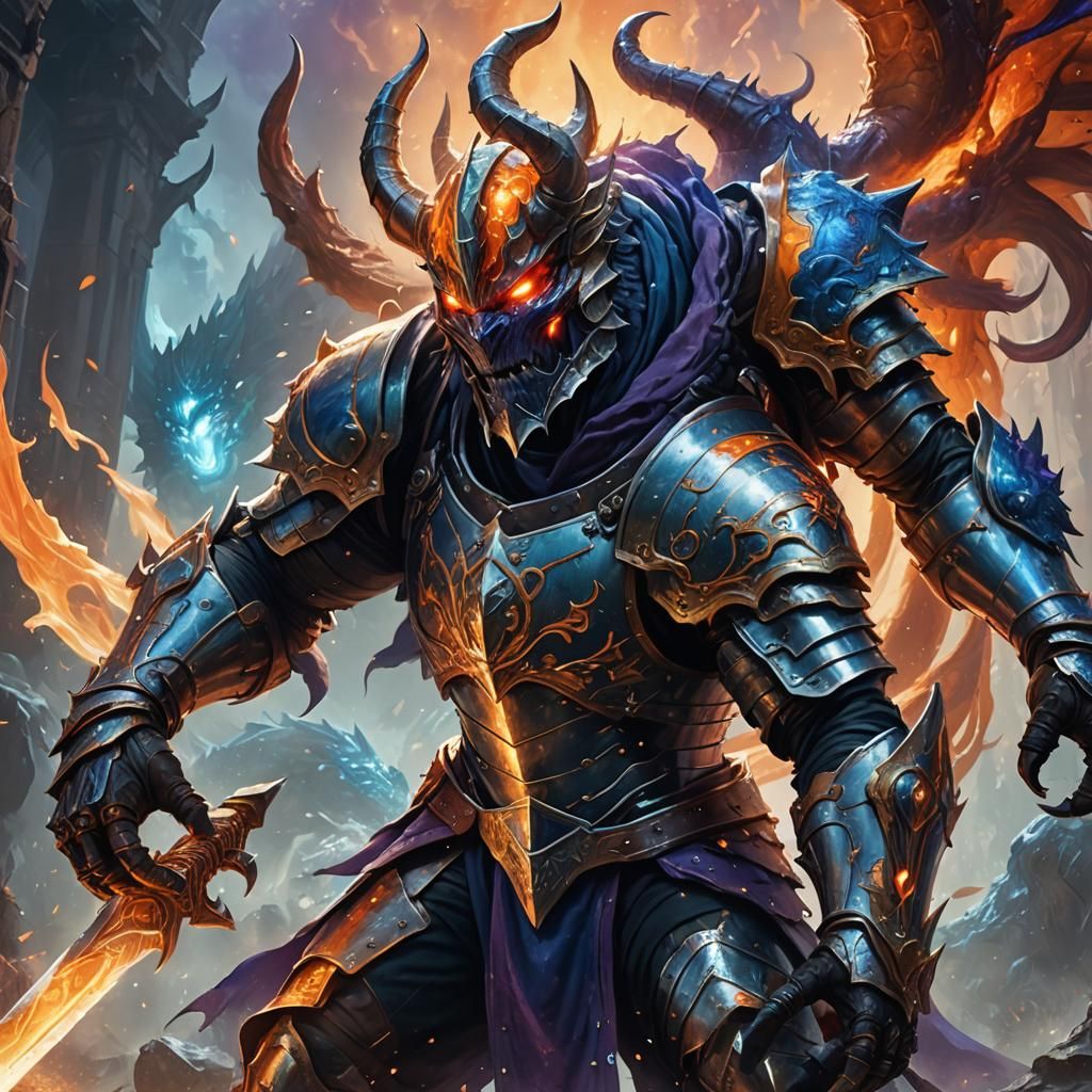 Fantasy Warrior Battles Monster in Dramatic Digital Painting