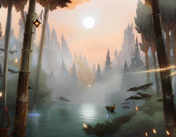 Magical Fox in Bamboo Forest: Digital Splash Art