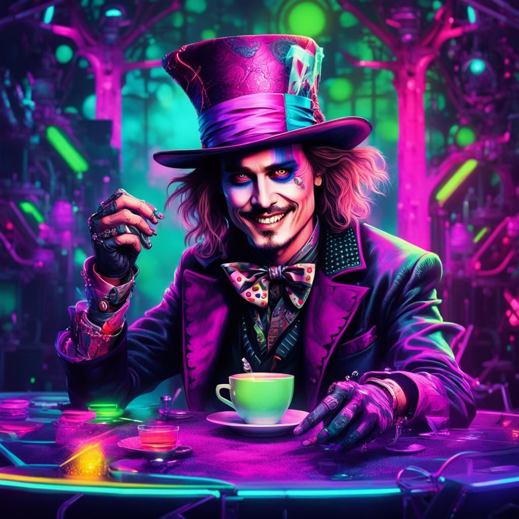 Cyberpunk Mad Hatter's Neon Tea Party