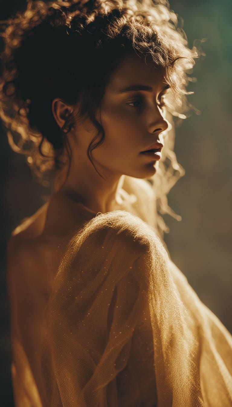 Topless Brunette Woman in Ethereal Digital Art
