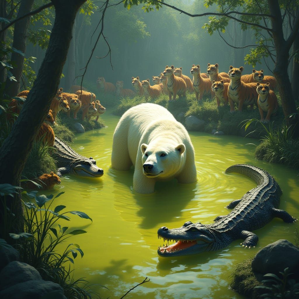 Surreal Polar Bear in Swampland: Digital Art