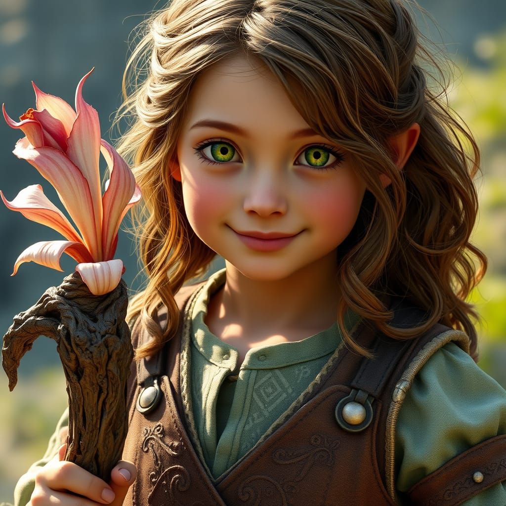 Fantastical Hobbit Lass in Mystical Attire